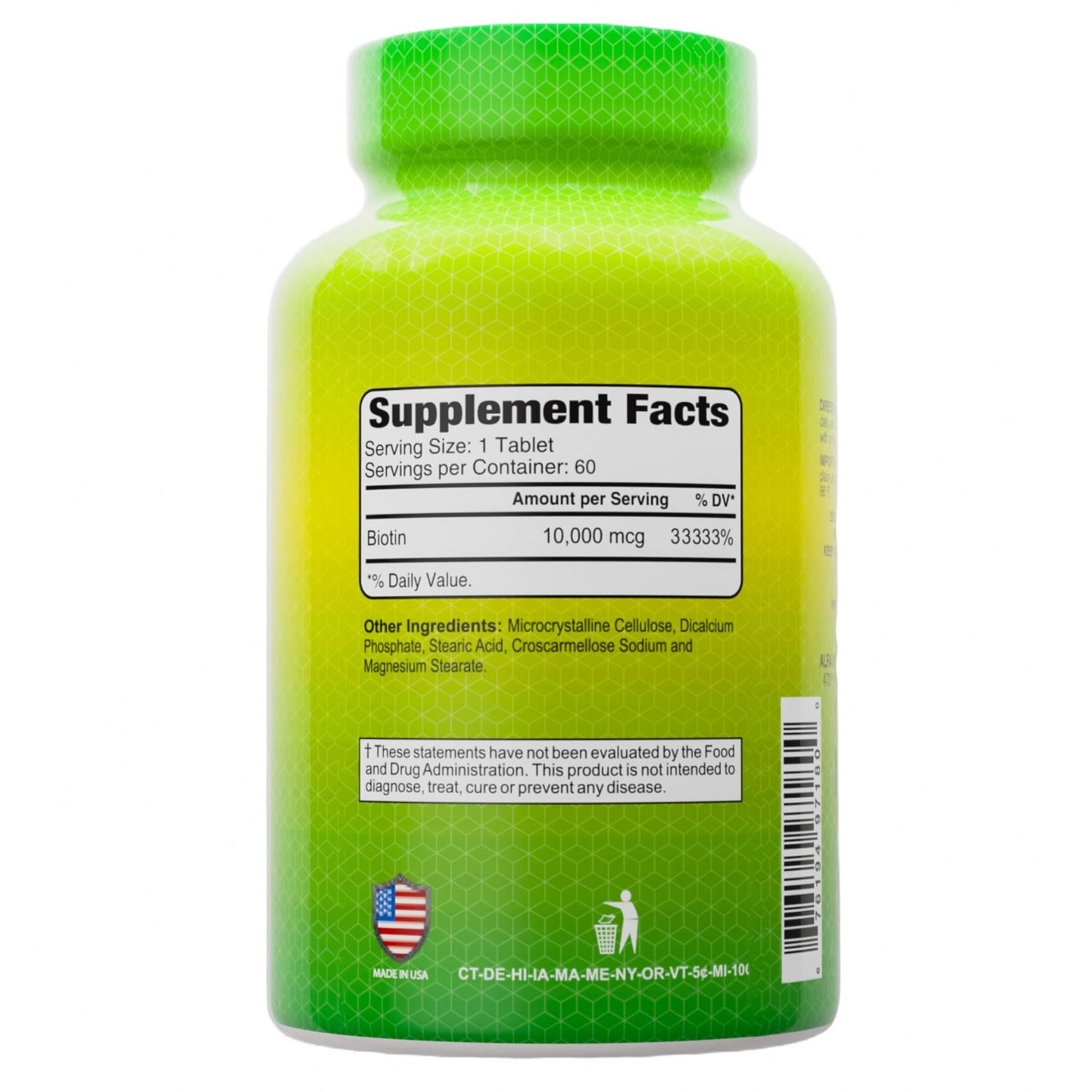 ALFA VITAMINS Biotin 10,000 mcg High Potency Vitamin B7 Supplement for Hair, Skin & Nail Support 120 Tablets
