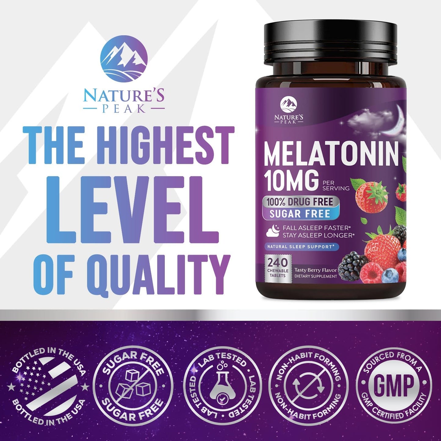 Nature's Peak Melatonin Sleep Support Supplements Tablet, 240 Tablets