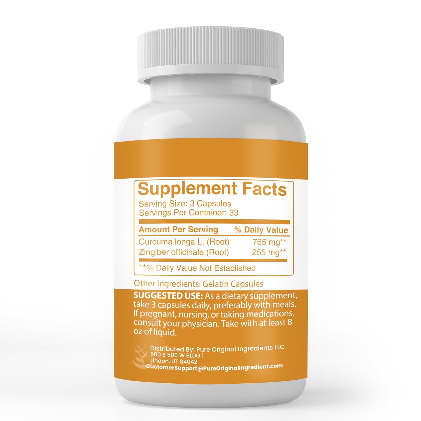 Pure Original Ingredients Turmeric Curcumin & Ginger Capsules, 100 Capsules
