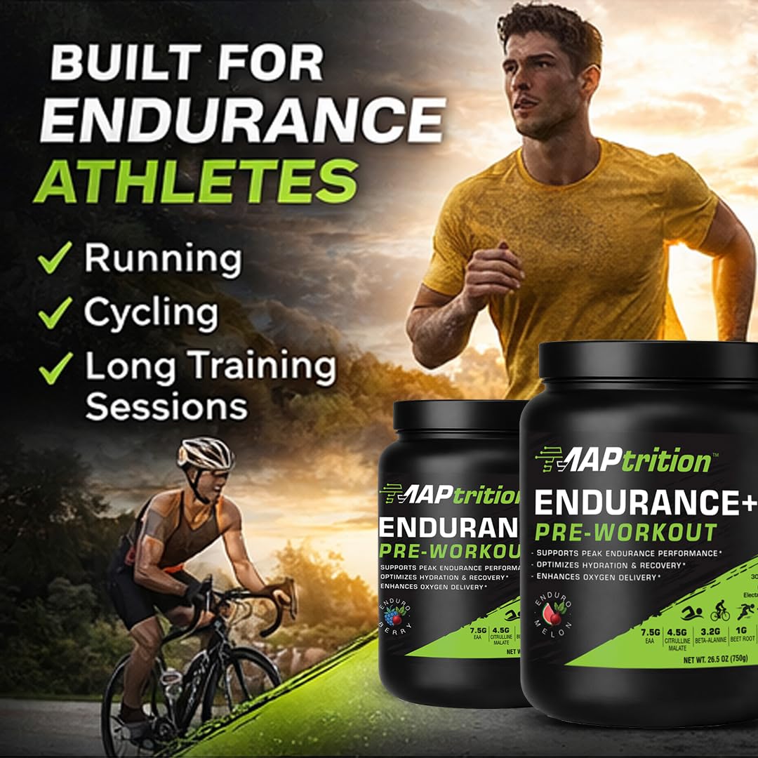 MAPtrition Endurance+ Powder Enduro-Berry - Caffeine-Free Pre-Workout, Endurance & Hydration Formula with EAAs, Citrulline Malate, Beta-Alanine & Electrolytes for Running, Crossfit & Sports Training 18.4