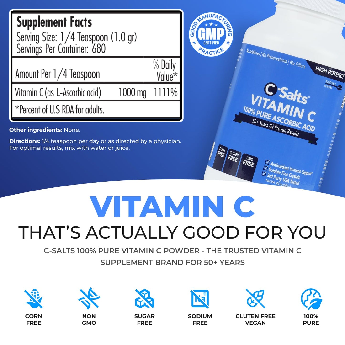 C-Salts Ascorbic Acid Powder 1000mg 24 oz