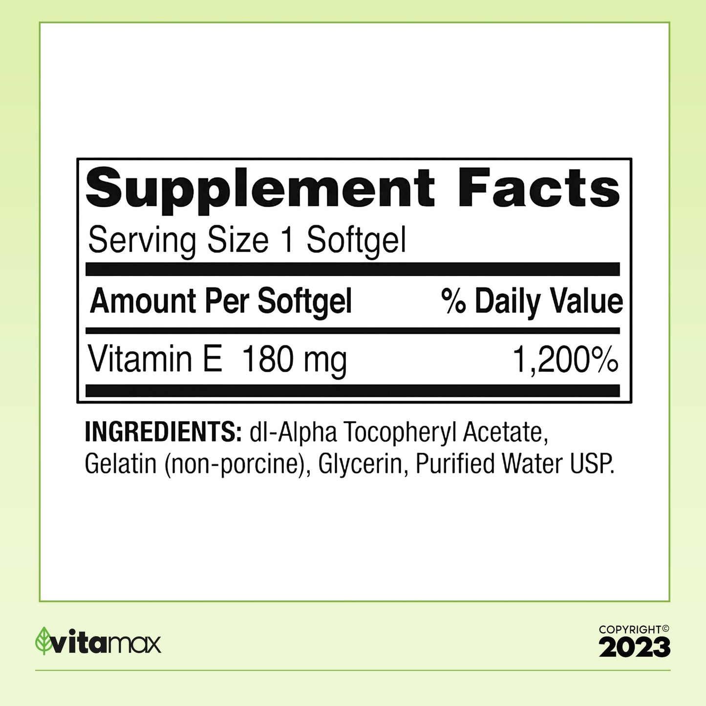 Generic Vitamin E Heart Health Dietary Supplement Softgels 100 Count