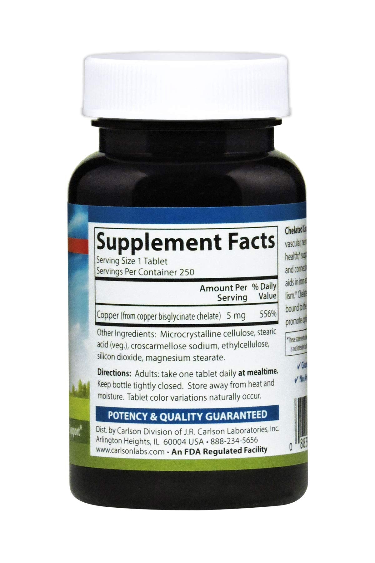 Carlson Chelated Copper 5 mg Tablets, 250 Count