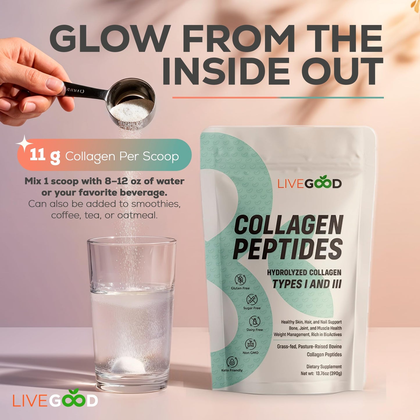 LIVEGOOD Collagen Peptides Powder 13.7 Ounce