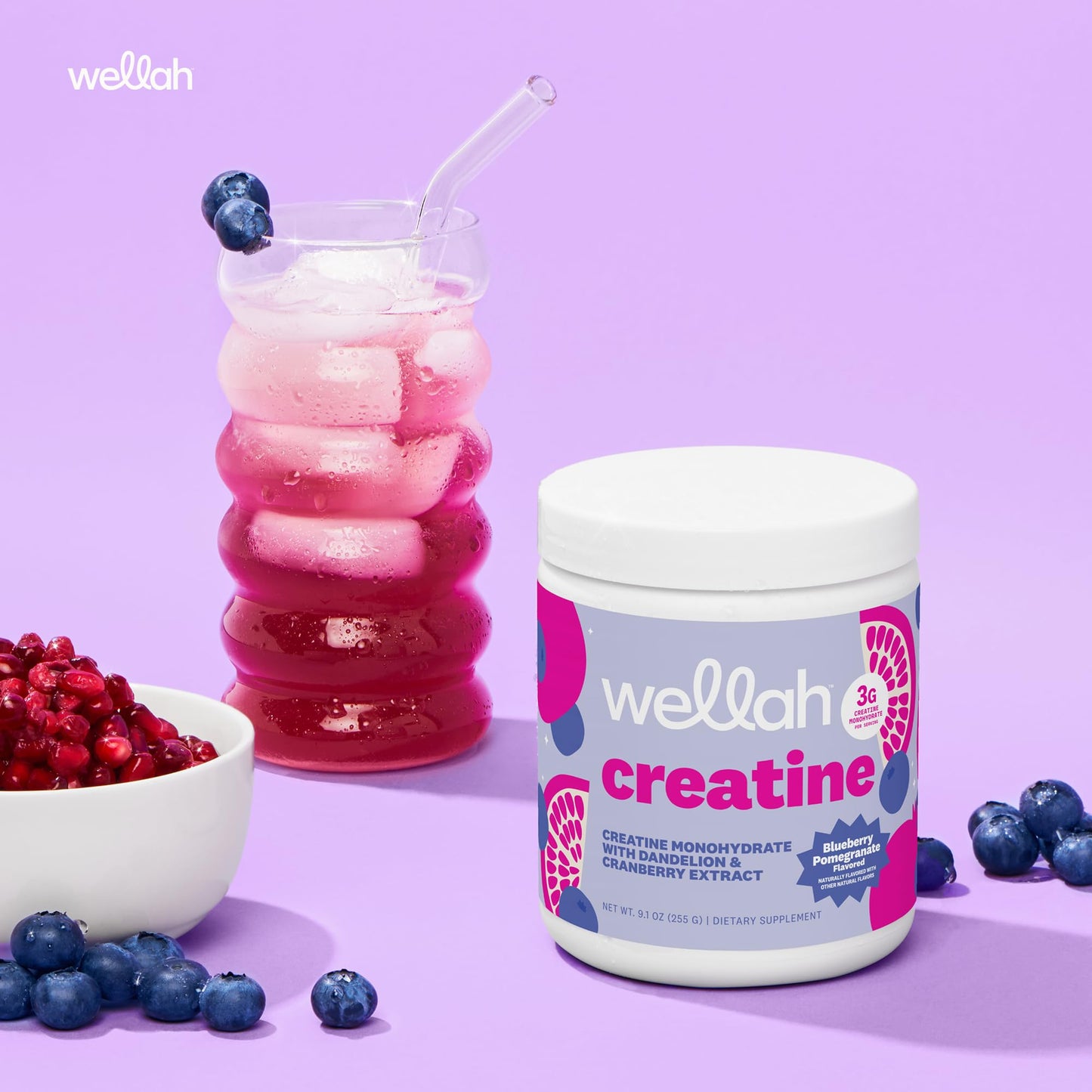 Wellah Creatine for Women (Blueberry Pomegranate) Powder 50 Servings