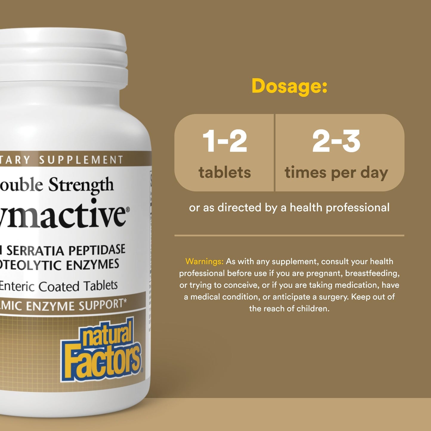 Natural Factors Zymactive Double Strength Enzyme Support for Healthy Inflammatory Response in the Joints and Muscles, 90 Tablets