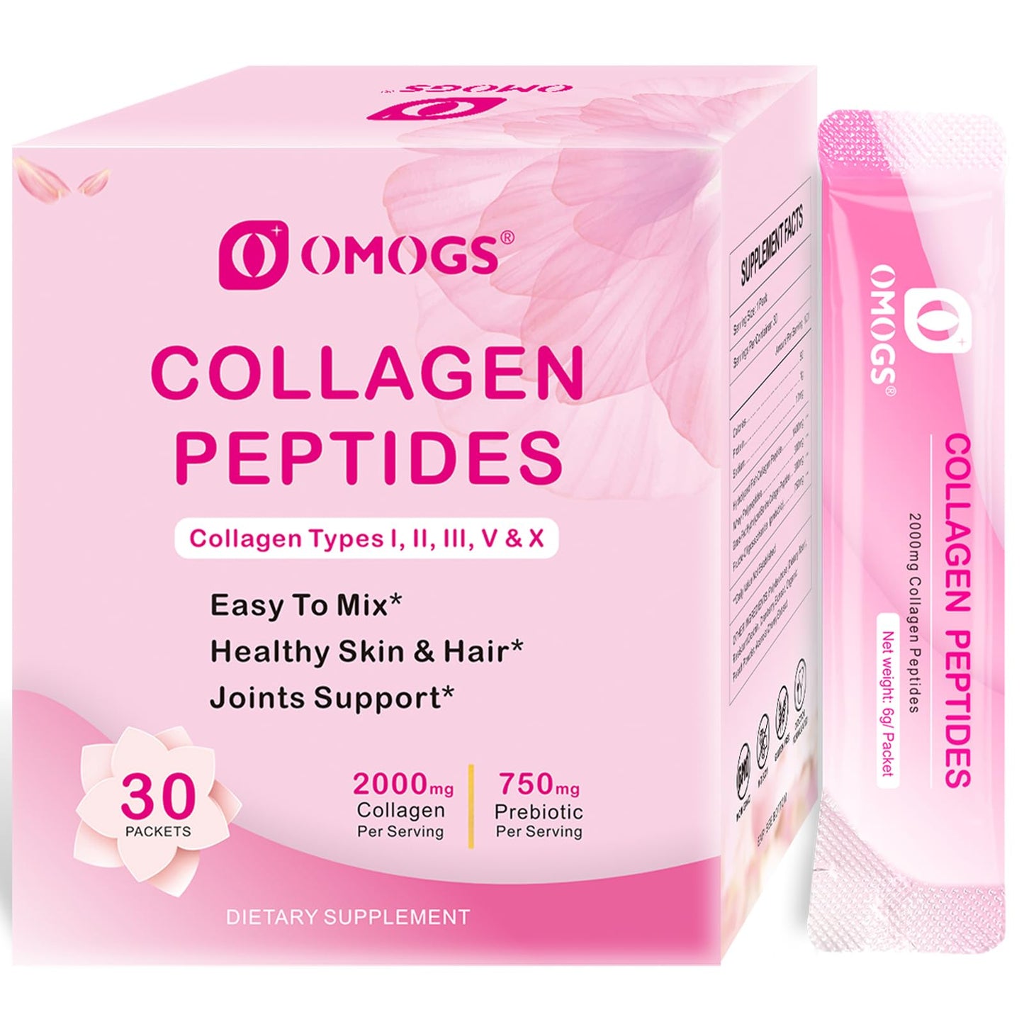 OMOGS Collagen Peptides Powder with Prebiotics & Cranberry Extract, 2.5 Ounce