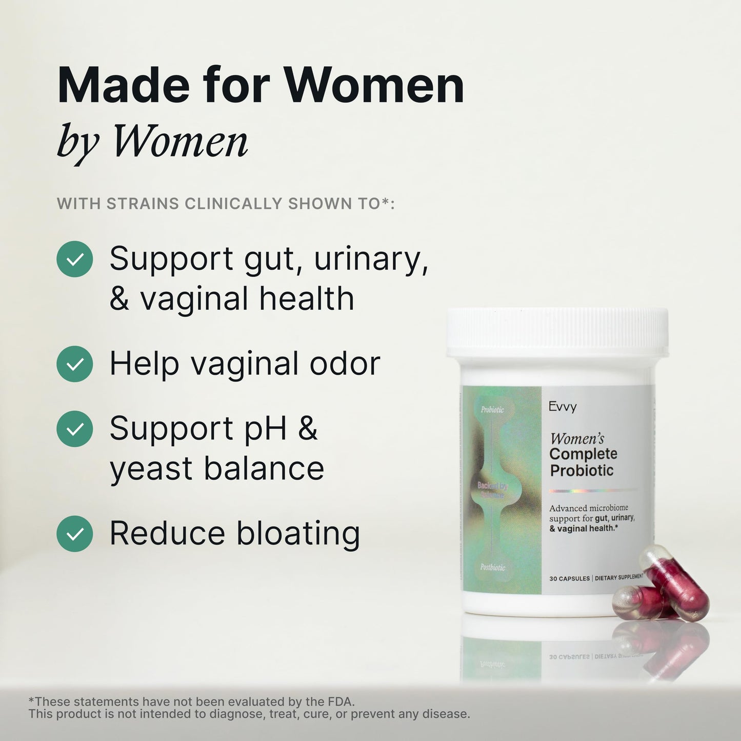 Evvy Women's 3-in-1 Probiotic Gut, Urinary & Vaginal Health, 3 Capsules