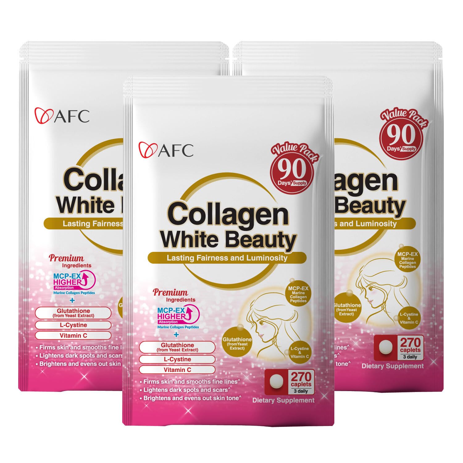 AFC Japan Collagen White Beauty with Marine Collagen Peptide, Glutathione, L-Cystine Tablets 810 Count