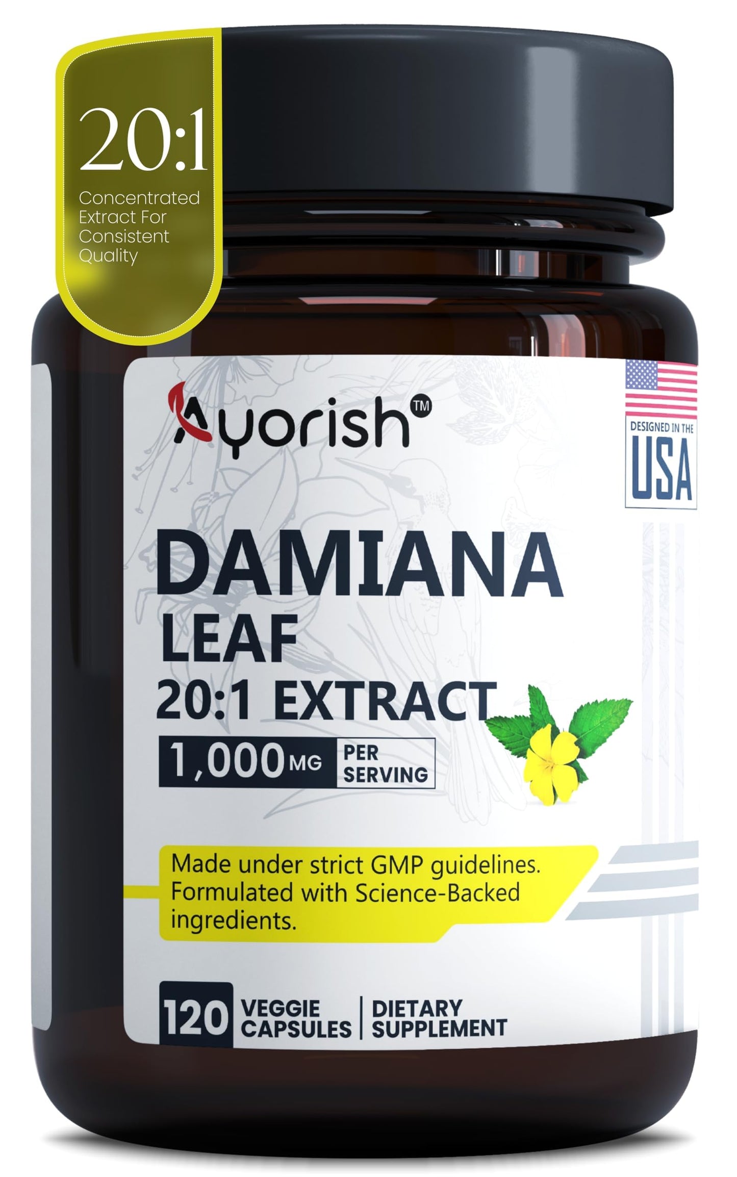 Ayorish Damiana Capsules 1000mg, 120 Count