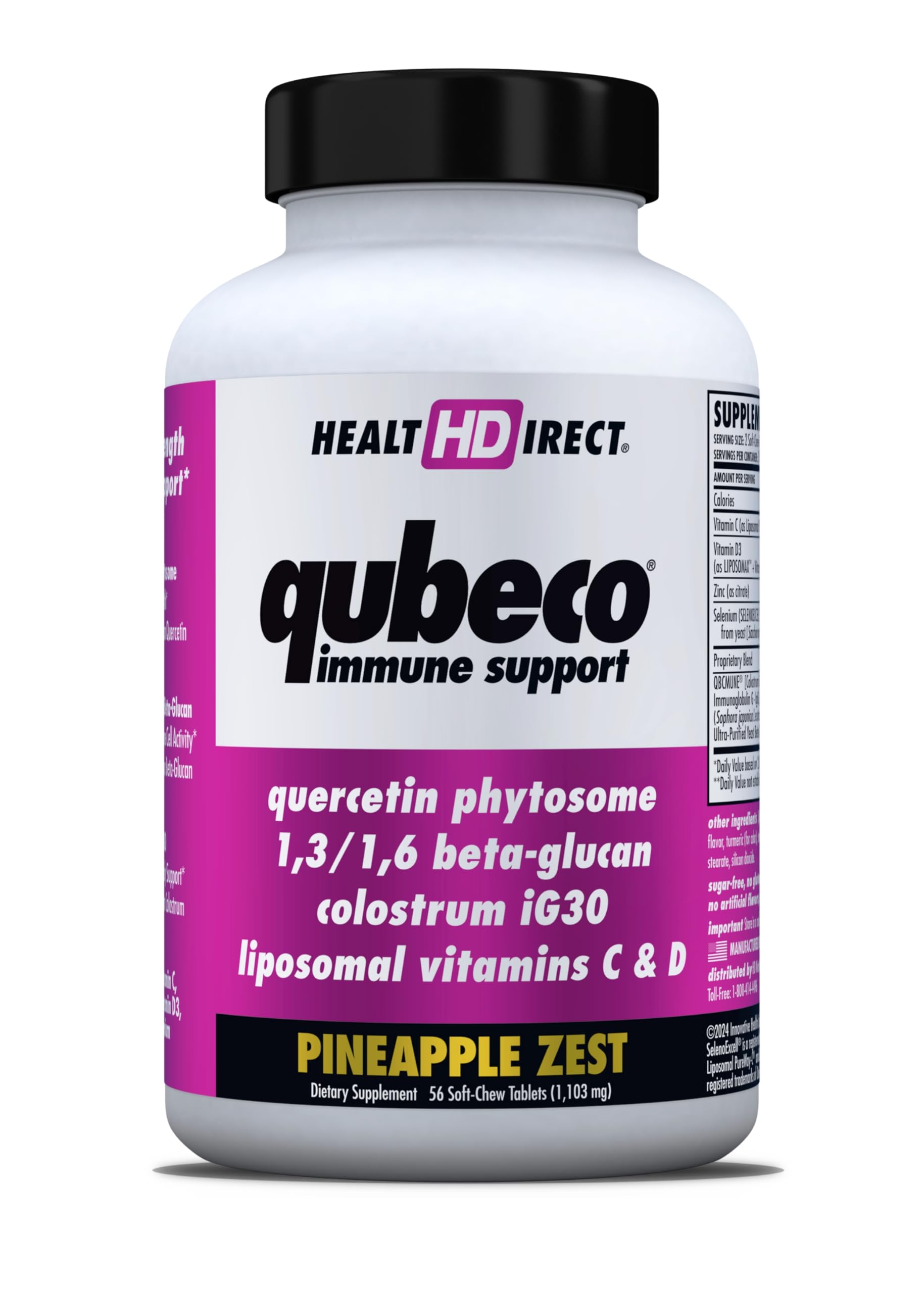 HEALTH DIRECT Qubeco Immune Support with Vitamin D3, Liposomal Vitamin C, Quercetin, Beta-Glucan, Colostrum, Zinc, Selenium Tablet, 56-Count