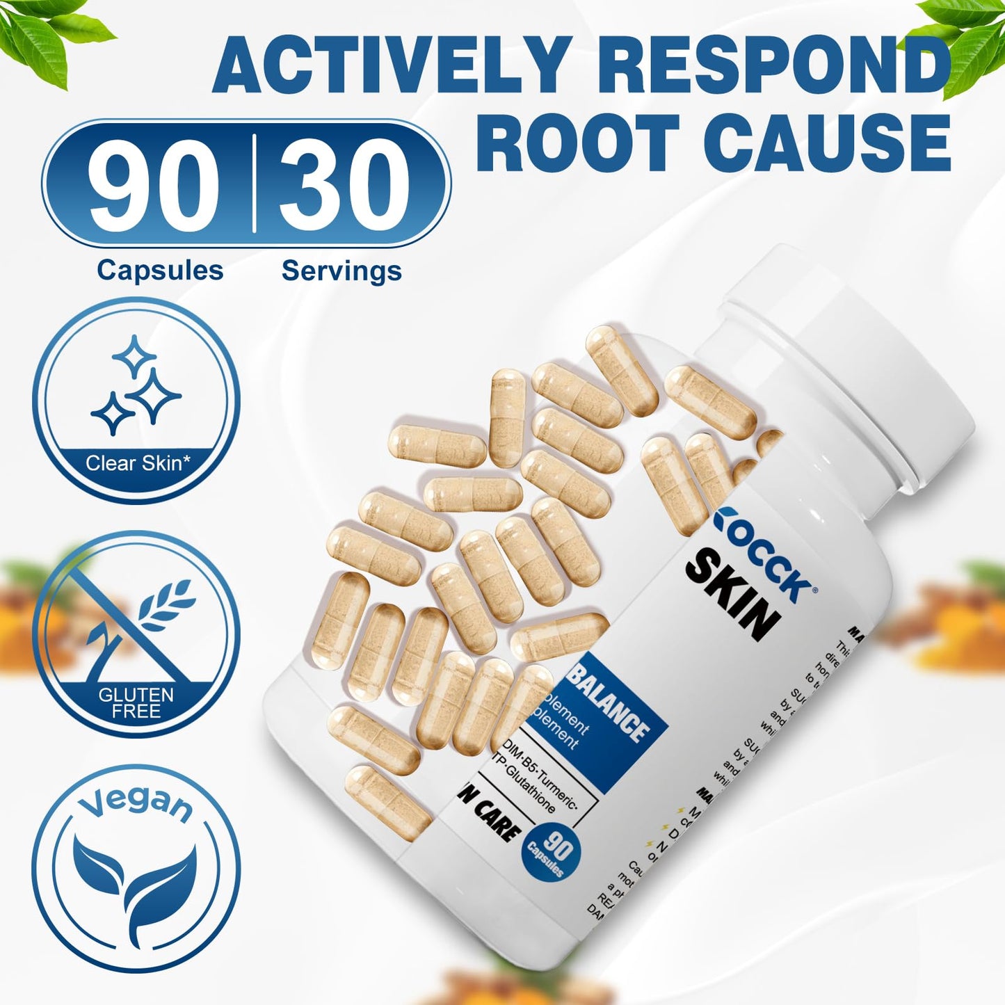 KOCCK Hormonal Acne Treatment Clear Skin Supplement 5-HTP DIM Capsules, 90 Capsules
