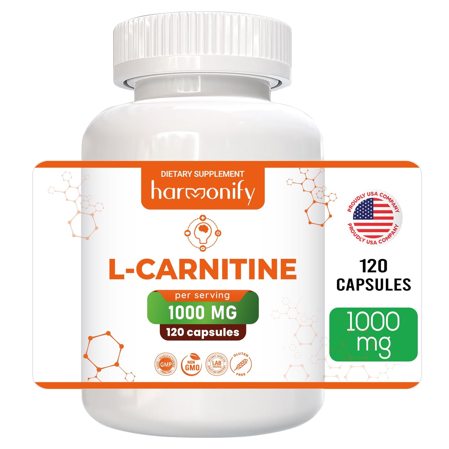 HARMONIFY L-Carnitine Supplement 1000 mg per Serving, 120 Capsules