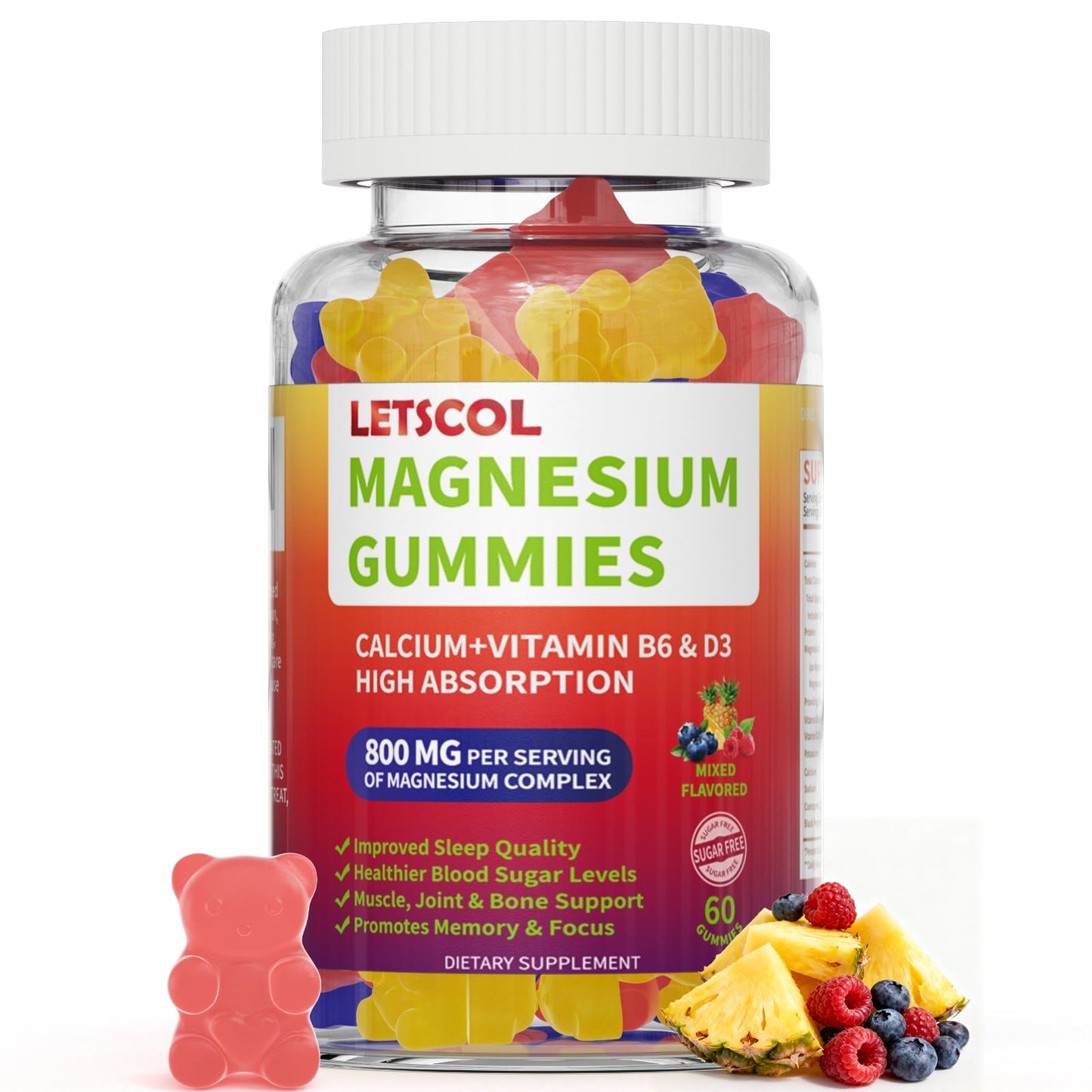 LETSCOL Magnesium Glycinate Gummies, 60 Count