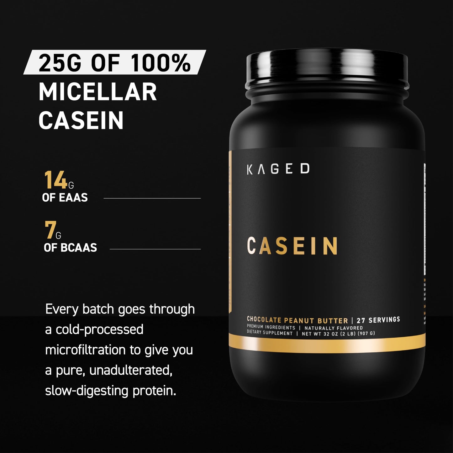 Kaged Premium Casein Protein Powder Chocolate Peanut Butter, 32 Servings