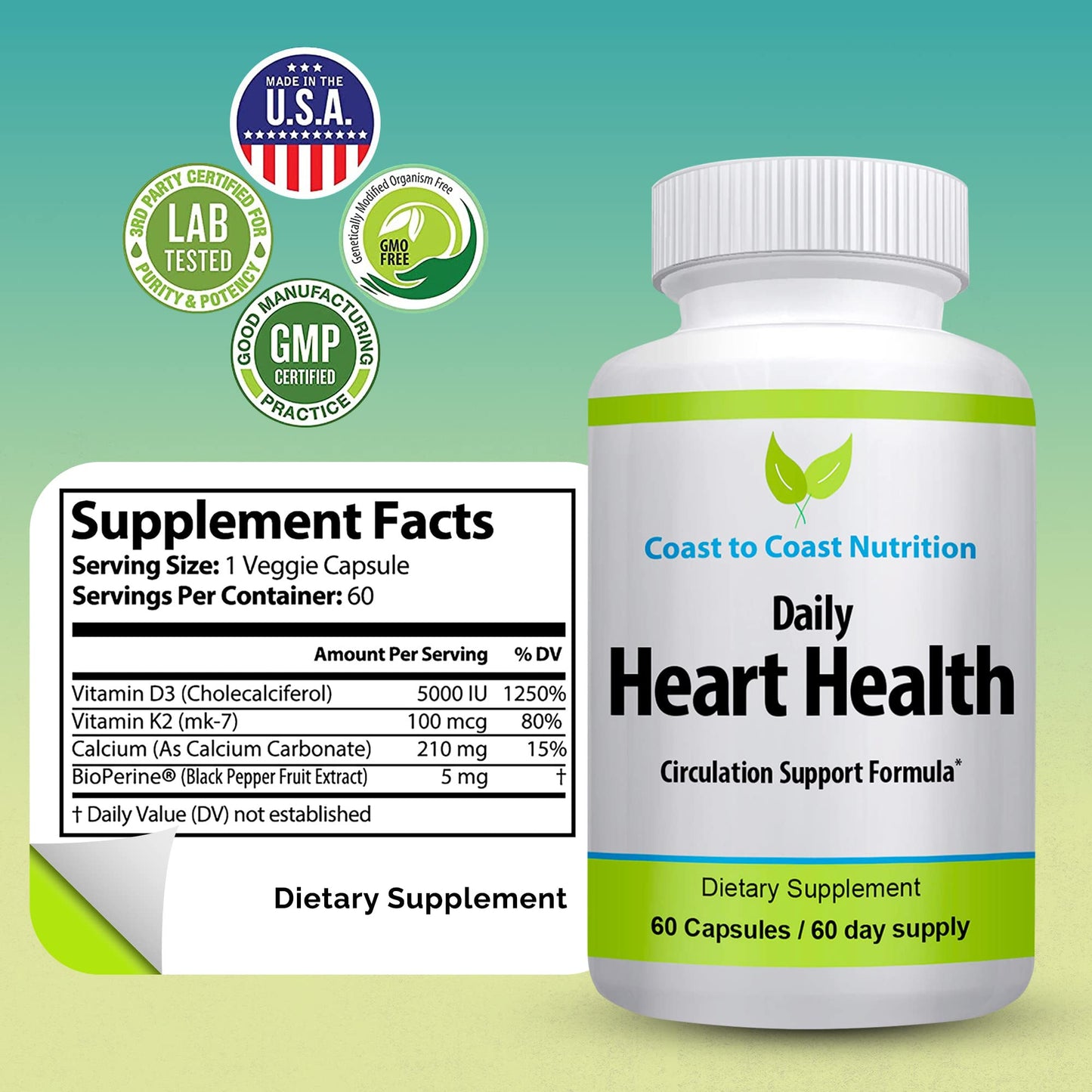 Coast to Coast Nutrition Vitamin D3 K2 Supplement Capsule, 60 Capsules