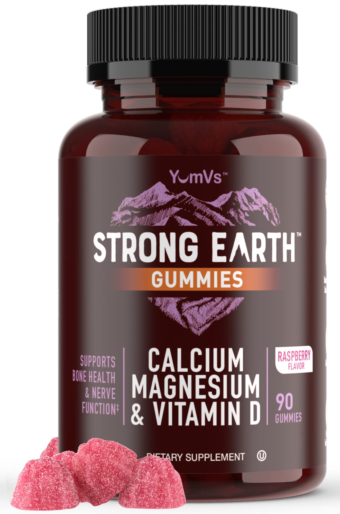 YUM-V'S Strong Earth Calcium, Magnesium, Vitamin D3 Gummies, 90 Count