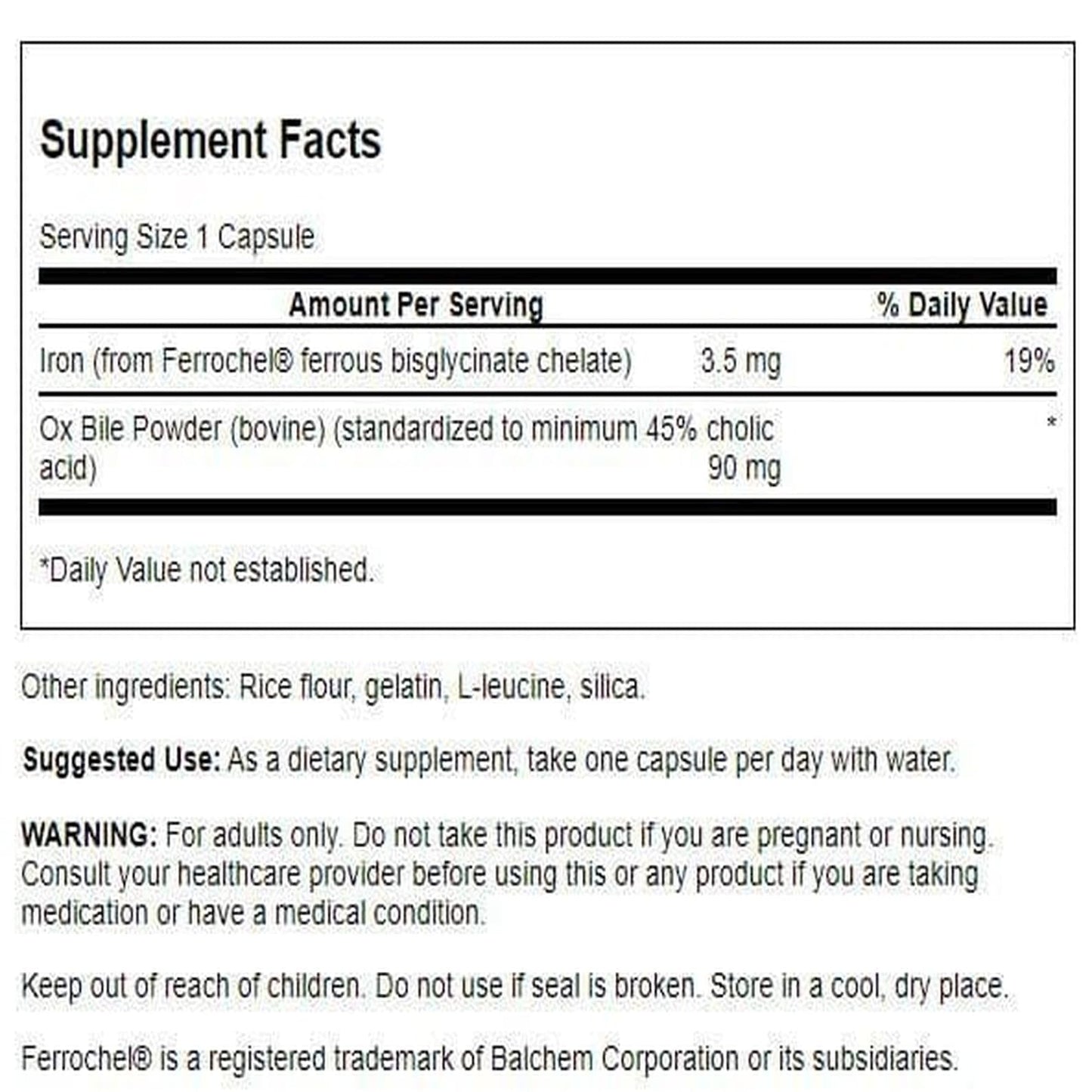 Swanson Ox Bile - Standardized 90 mg Capsules, 60 Count