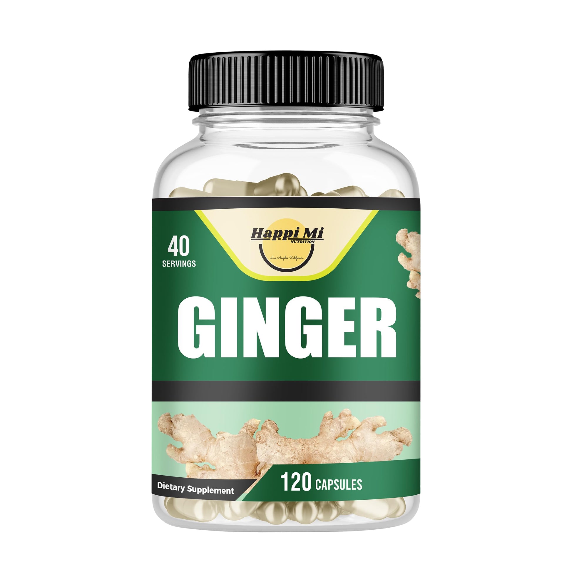 Happi Mi Nutrition Ginger Root Capsules Made with Organic Ginger Root Powder 2500mg per Serving, 120 Count