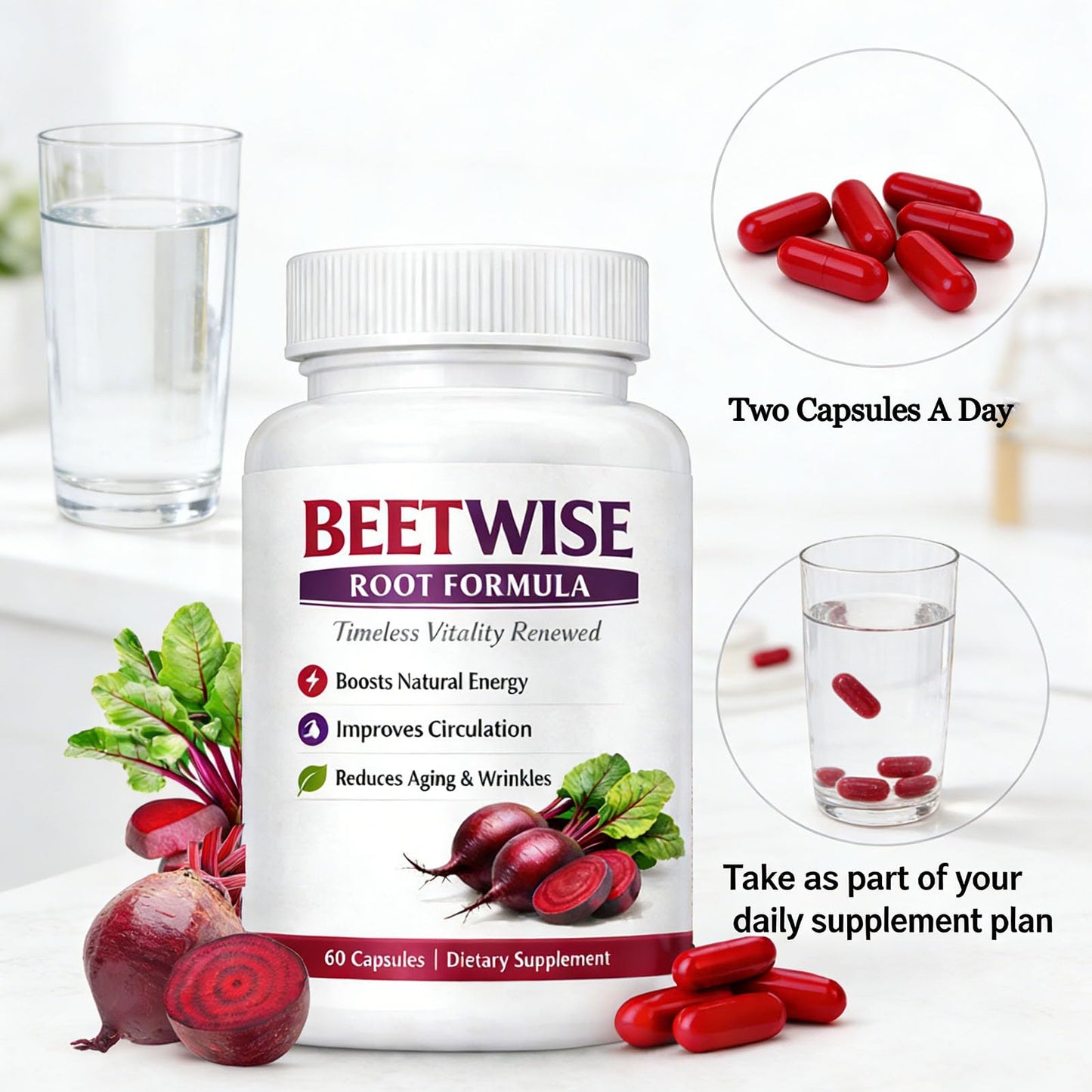 BEETWISE Root Formula Beet Root Capsules, 60 Count