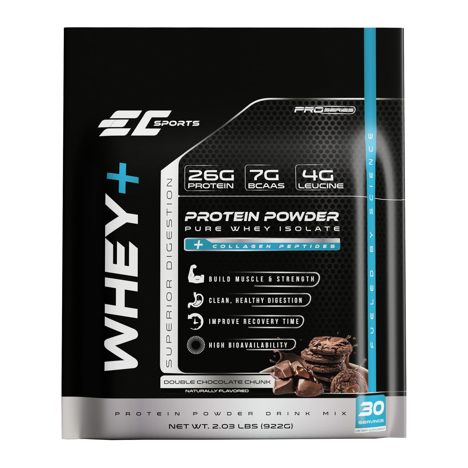 EC Sports Whey+ Protein Powder Isolate, Double Chocolate Chunk, 32 Servings