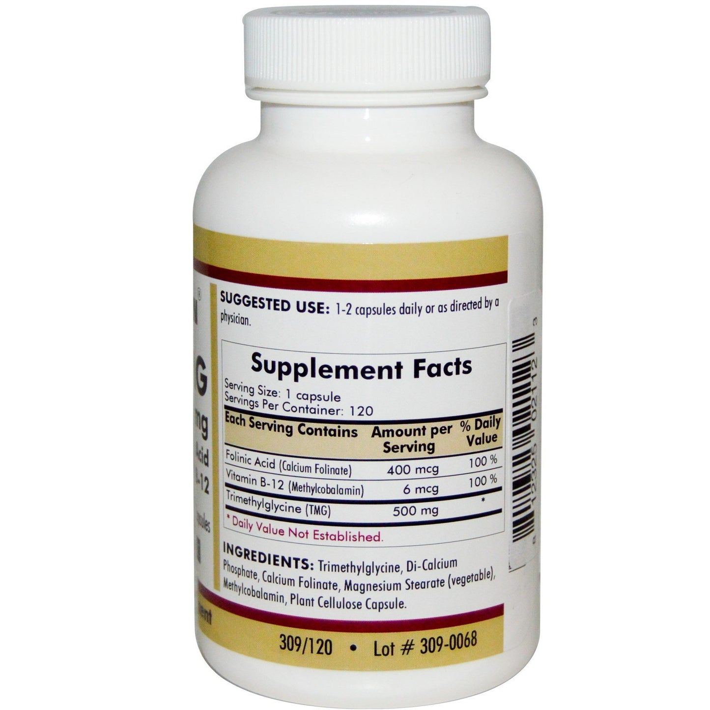 Kirkman TMG (Trimethylglycine) 500 mg with Folinic Acid & B12 Capsules, 120 Capsules