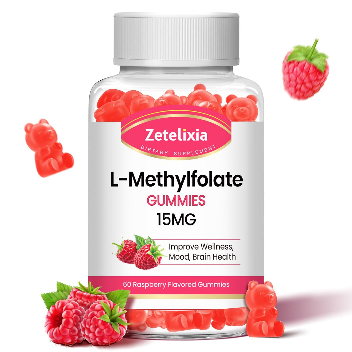 Zetelixia L-Methylfolate 15mg & Methyl B12 Gummies, 60 Count