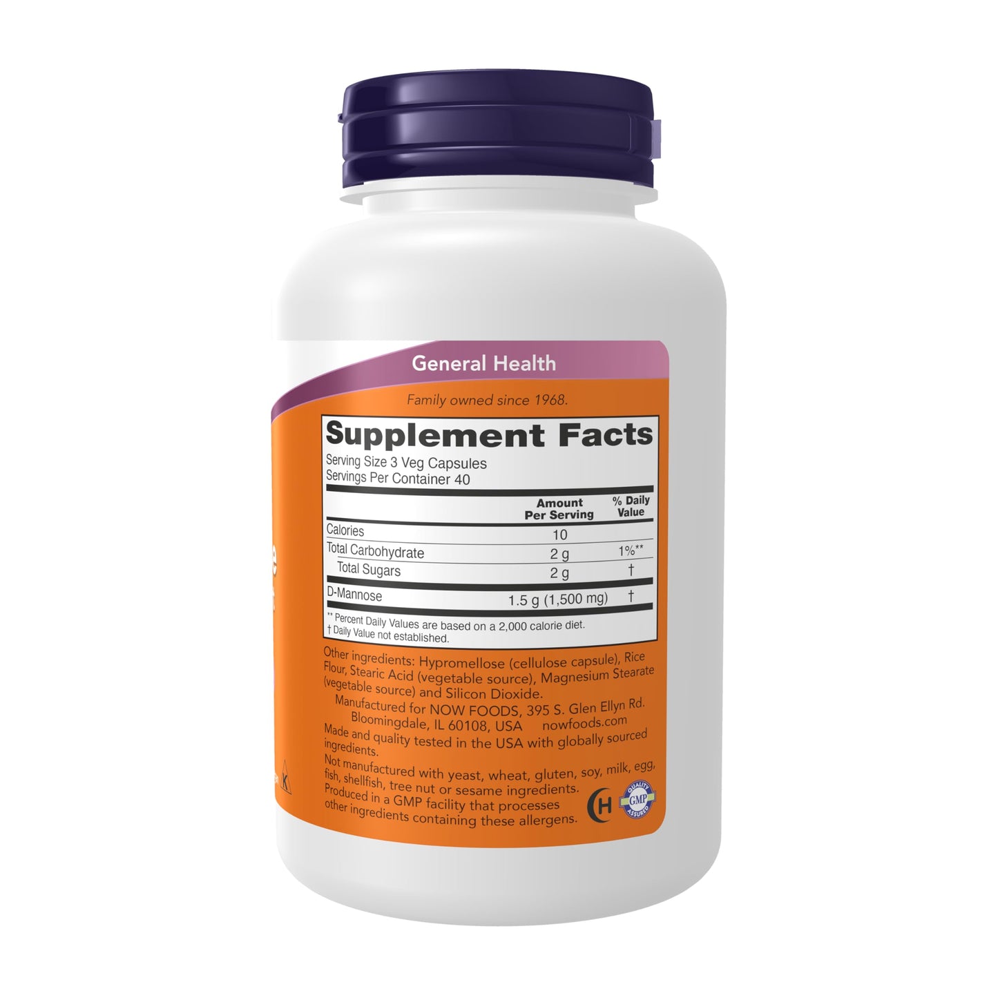 NOW Foods D-Mannose 500 mg Veg Capsules, 120 Count