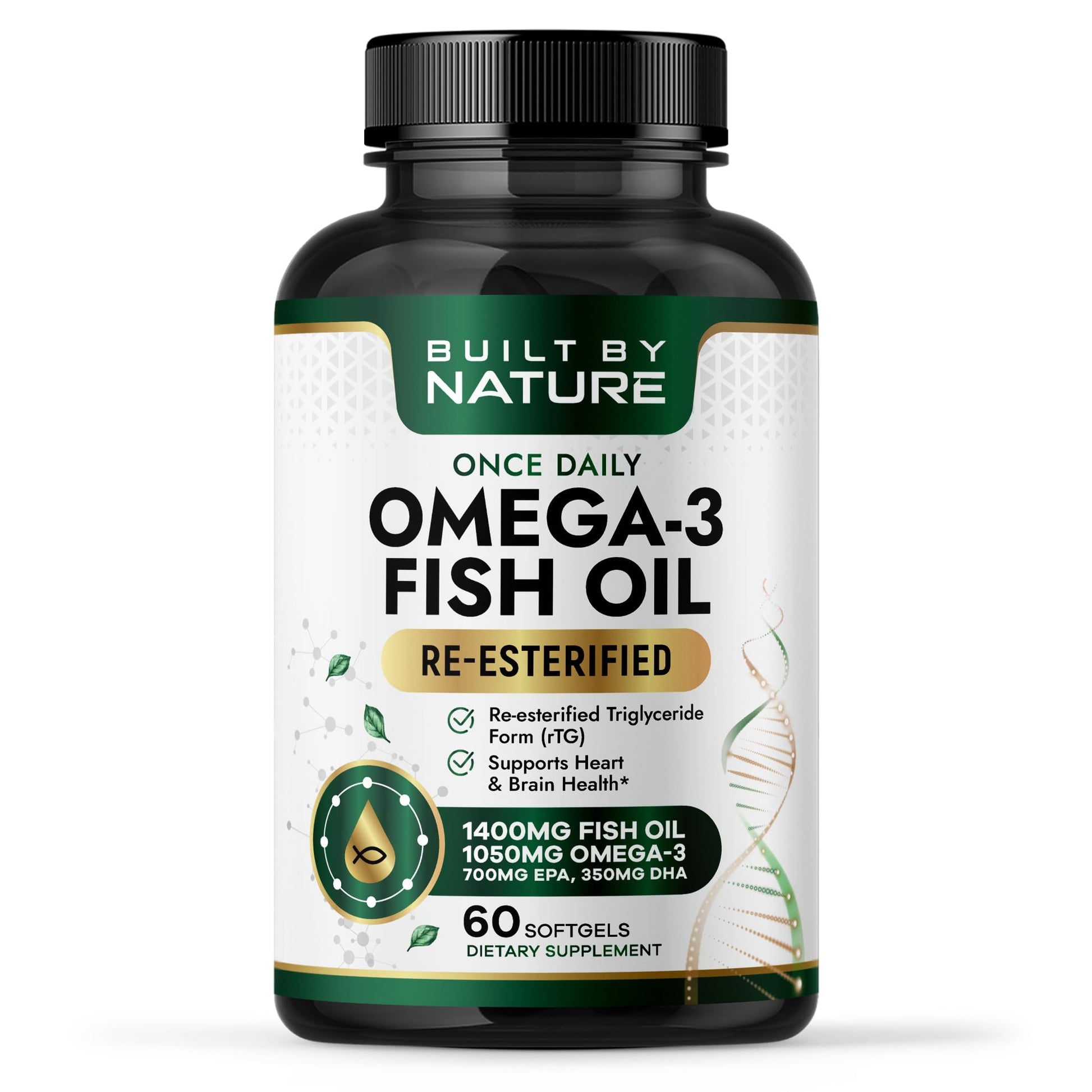Built by Nature Omega 3 Fish Oil 1400 mg for Women & Men Softgels 60