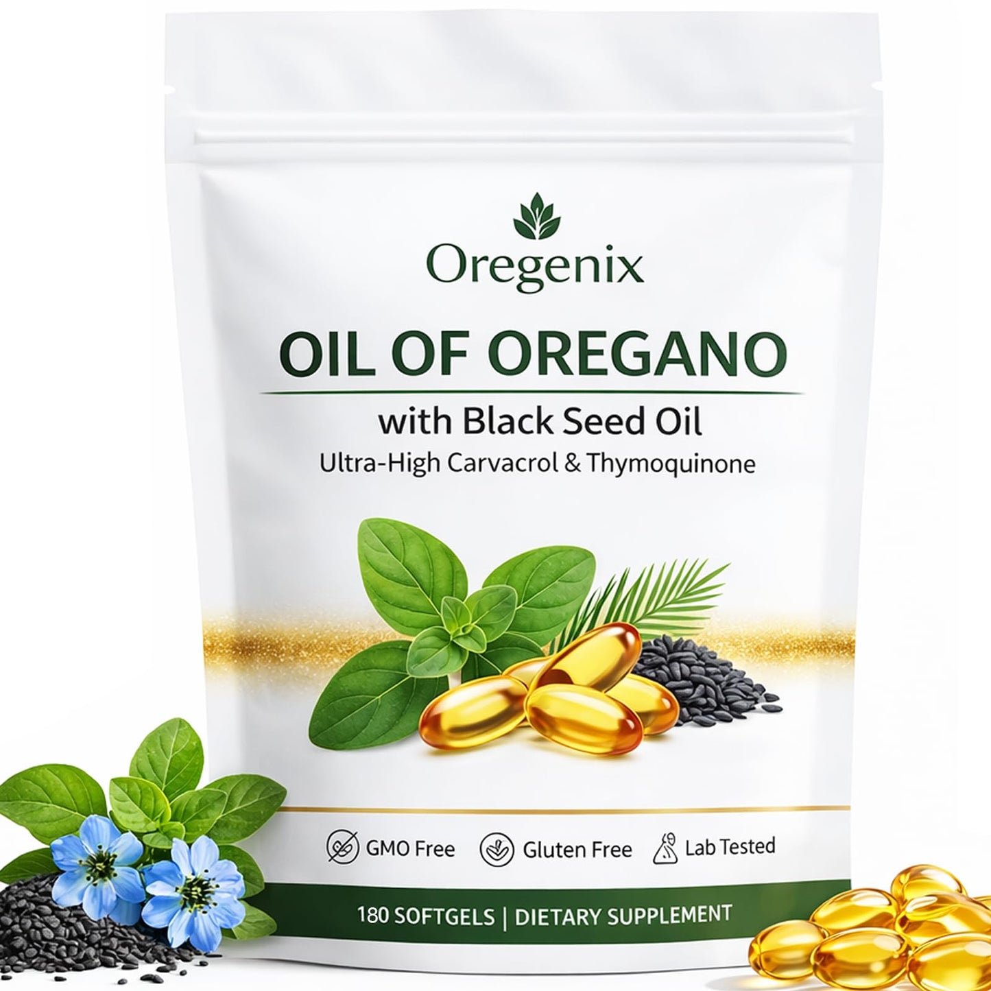 Oregenix Oil of Oregano with Black Seed Oil Softgels, 180 Softgels