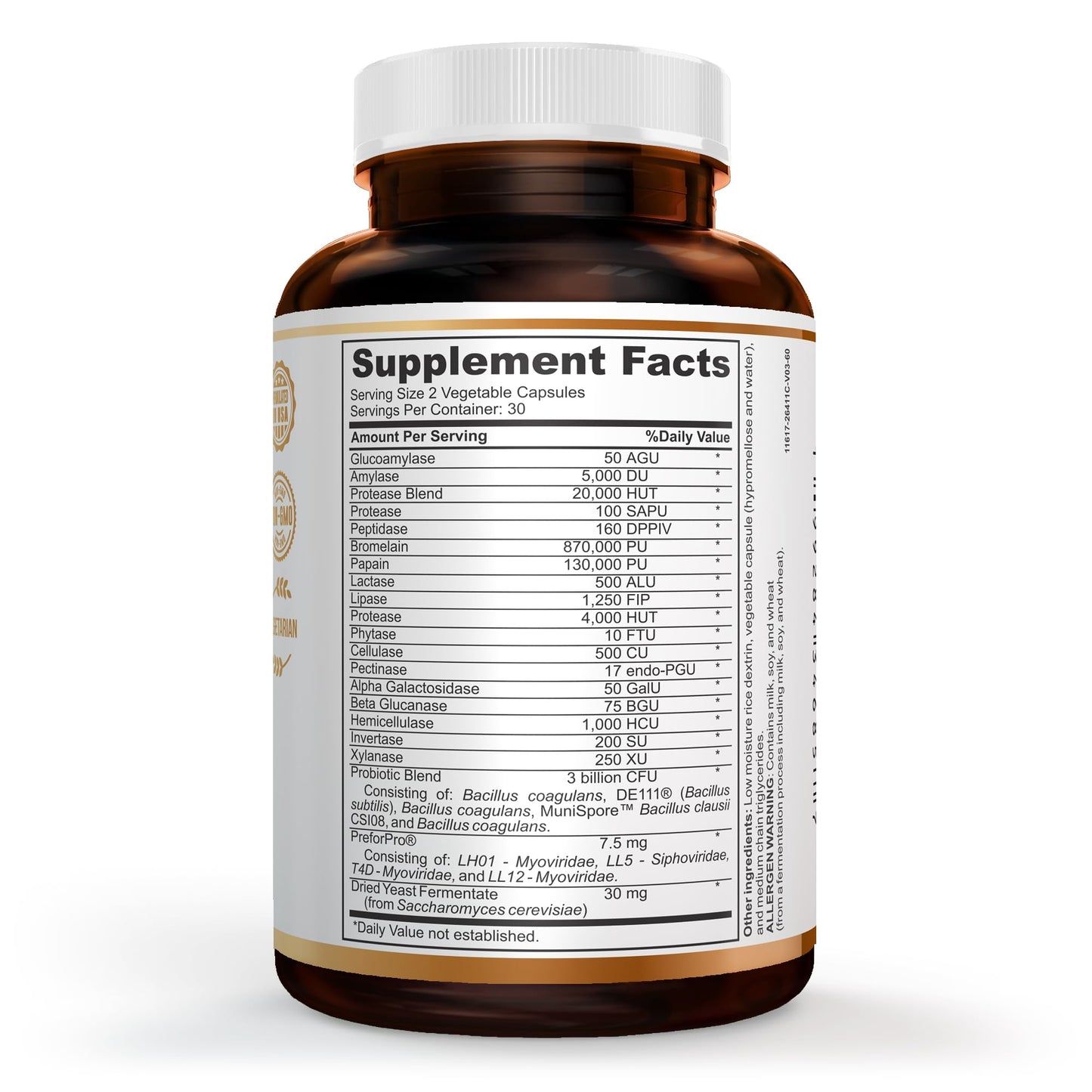 DNA Nutraceuticals Gut Gold 5-in-1 Digestive Enzymes, Probiotics, PreForPro™, Prebiotics, Postbiotics, Yeast Fermentate & Immune Support Capsules 60 Count