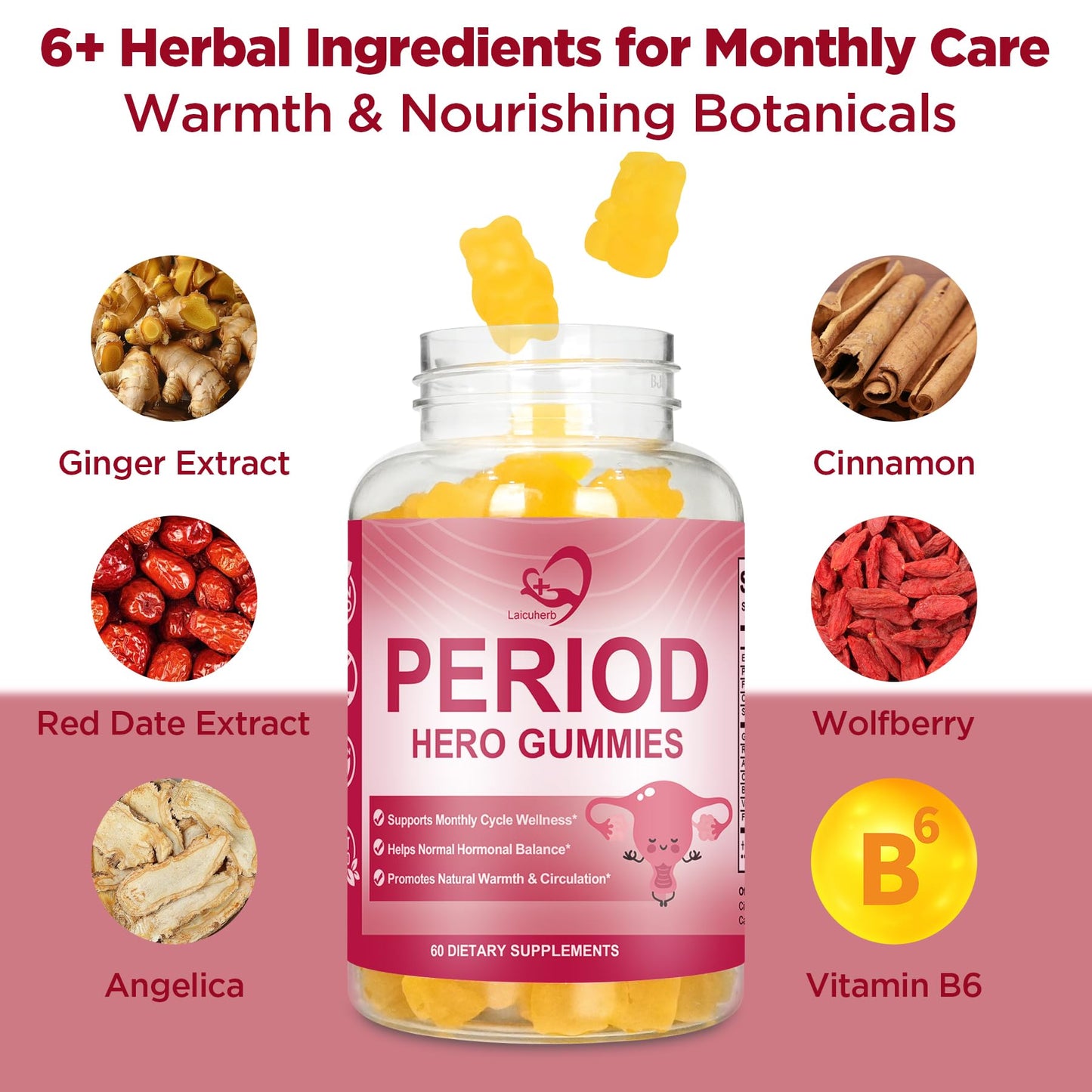 Laicuherb Period Hero Gummy for Women, PMS Support, 60 Count