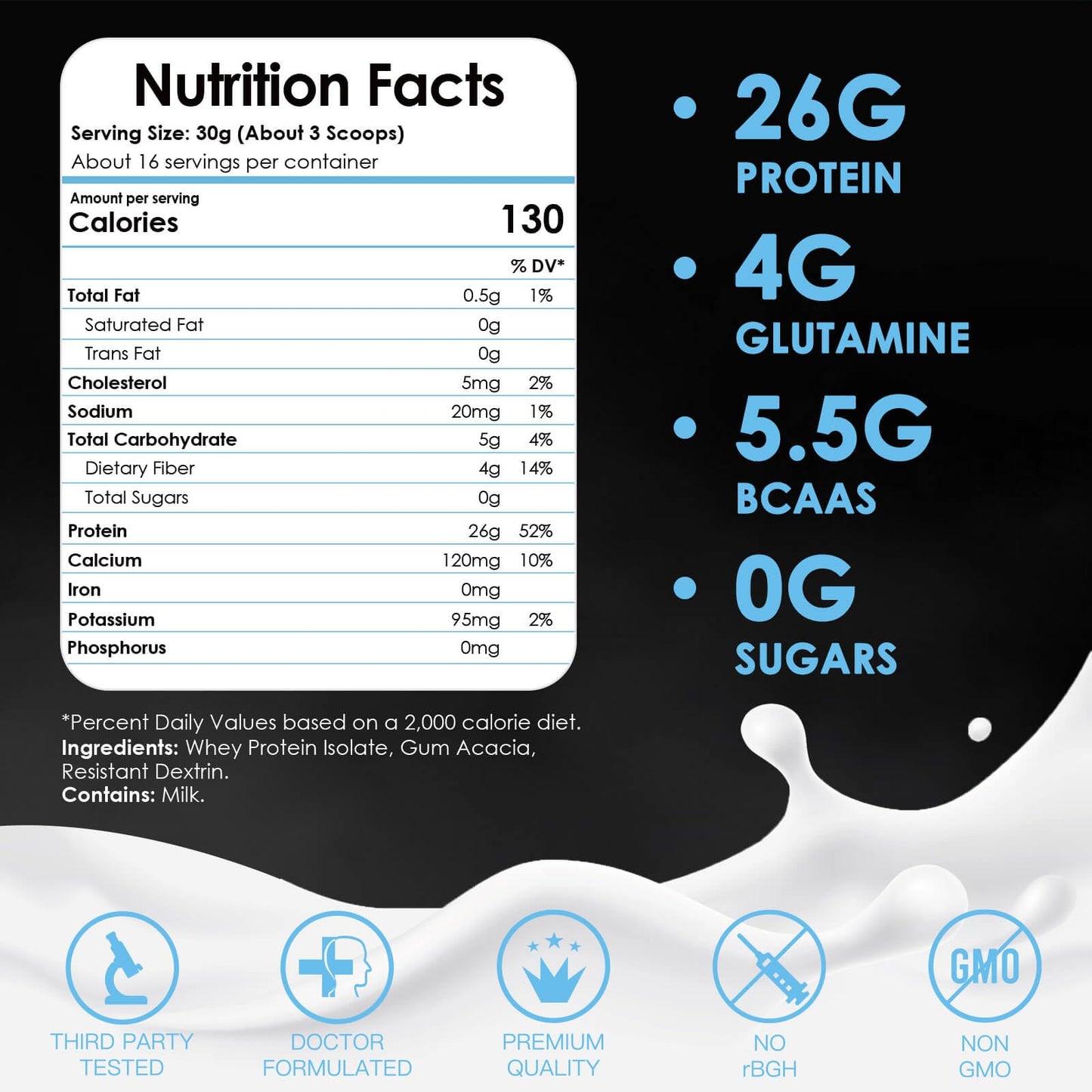 NATURE TARGET Unflavored Whey Protein Isolate Powder 1.1 Pound, 26g Protein, 16 Servings