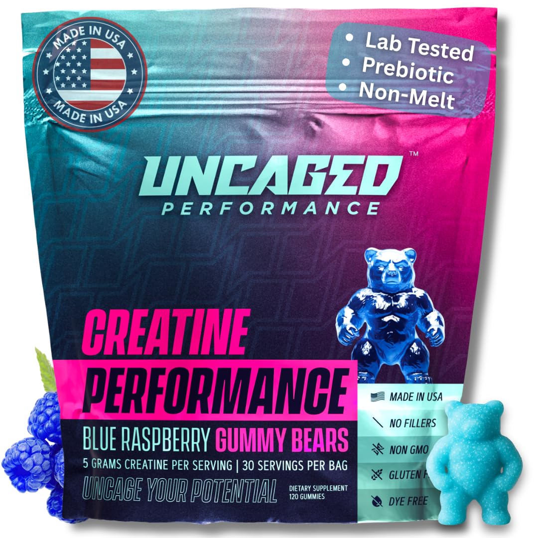 Uncaged Performance Creatine Monohydrate Gummies 5g with Prebiotic Fiber, 120 Count