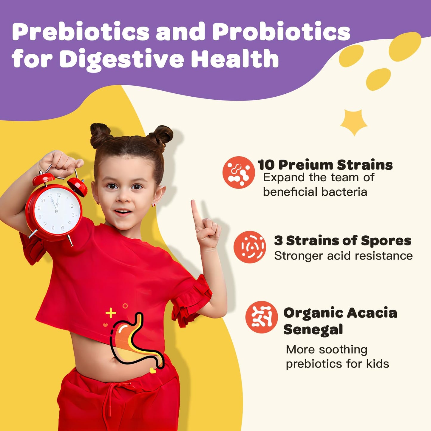 ZEBORA Kids Probiotic Chewables for Digestive Health with 5 Billion CFUs, Prebiotics and Probiotics for Gut Health, Immune Support, Vitamin C, Zinc, 150 Chewables