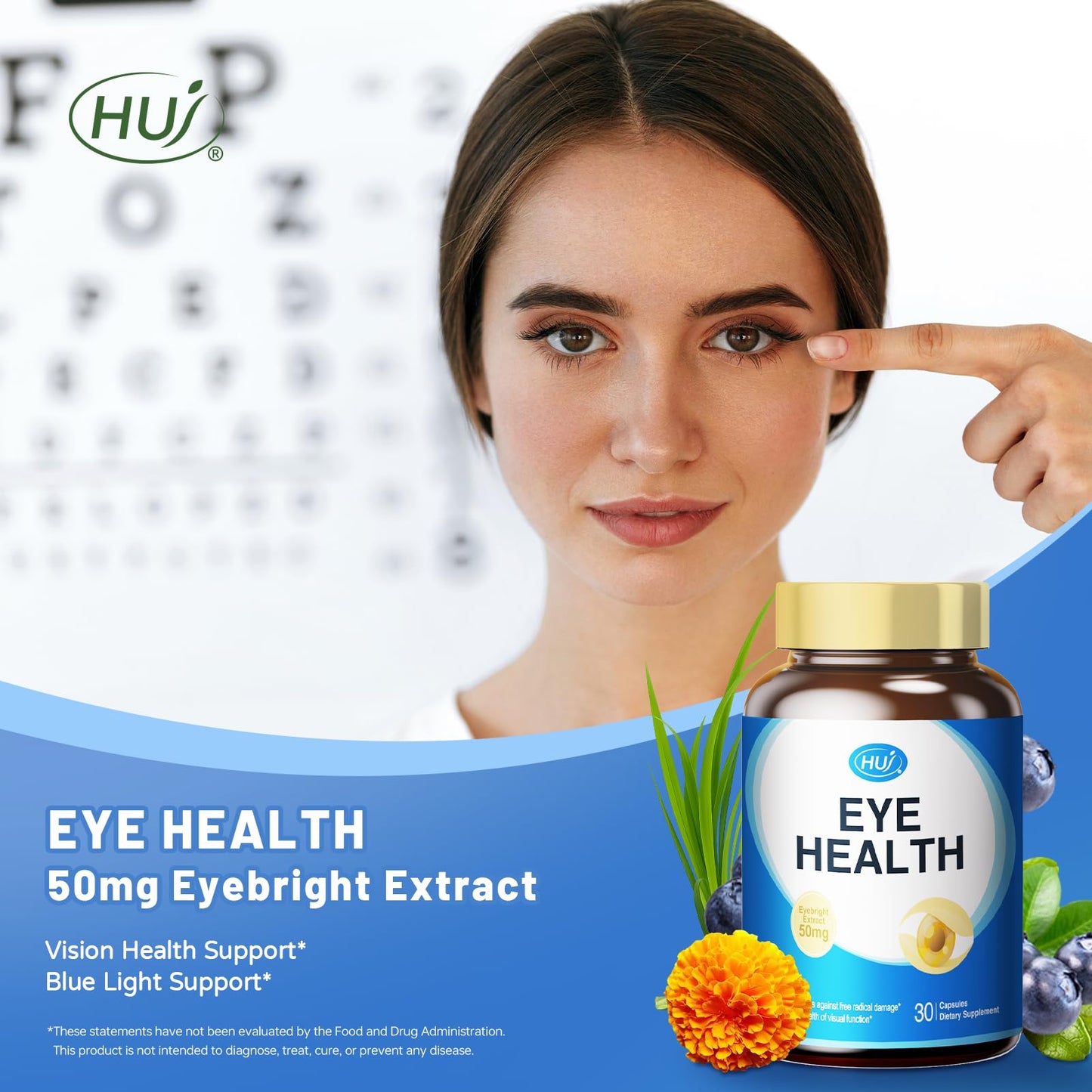 HUJ Eye Health Eye Supplement Capsules with Pycnogenol, Bilberry & Lutein - 30 Capsules