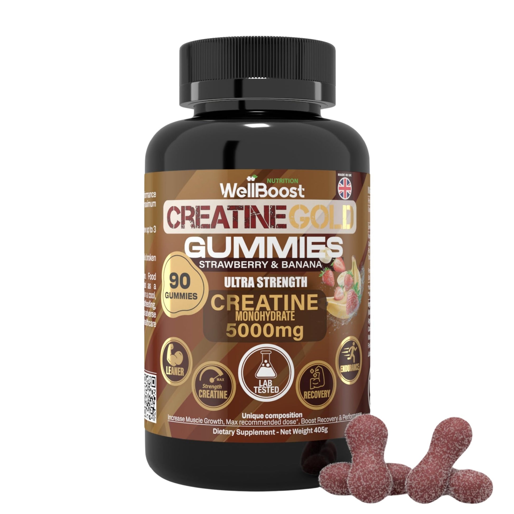 WellBoost Creatine Gold 5000mg Creatine Monohydrate Gummies 90 Count