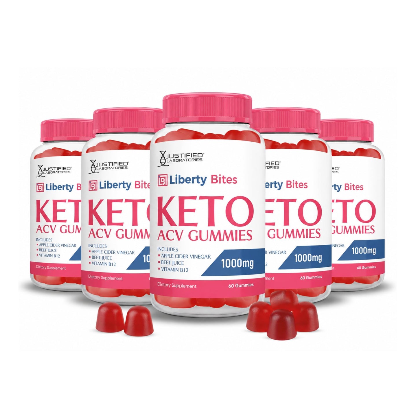 Justified Laboratories Liberty Bites Keto ACV Gummies (1000 mg) - 60 Count, Pack of 5, 300 Gummies