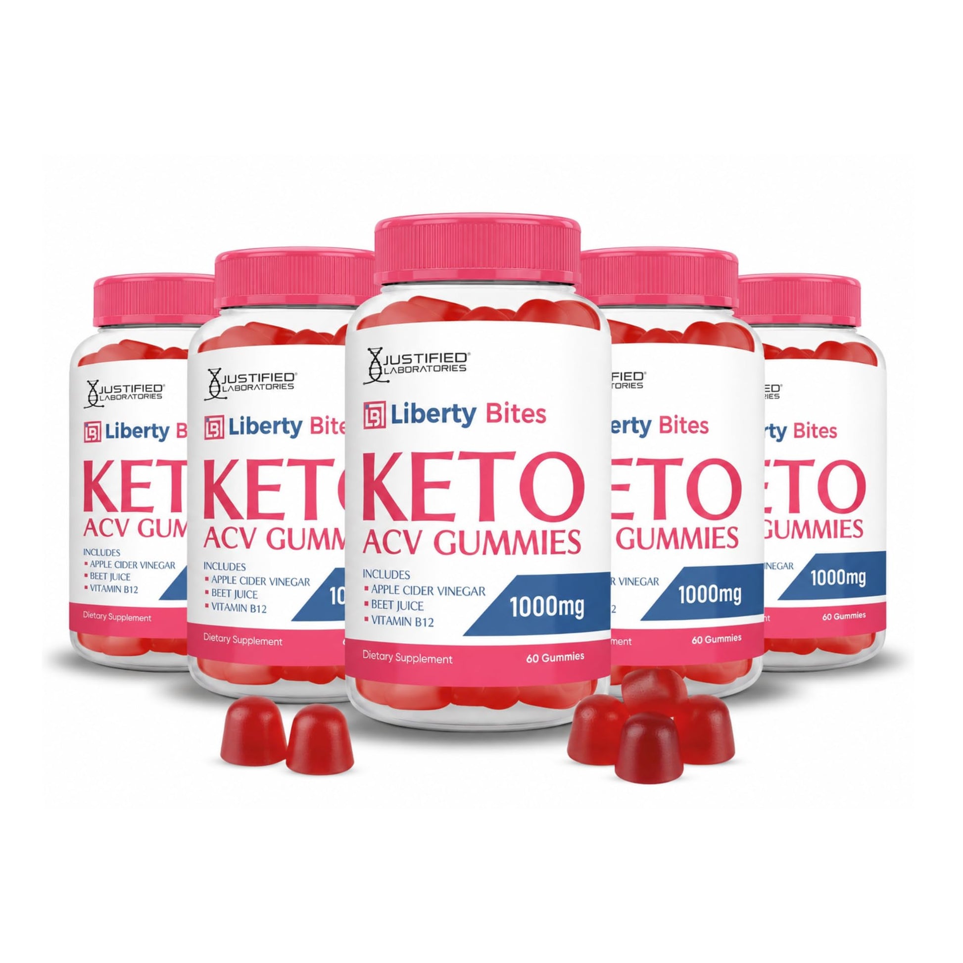 Justified Laboratories Liberty Bites Keto ACV Gummies (1000 mg) - 60 Count, Pack of 5, 300 Gummies