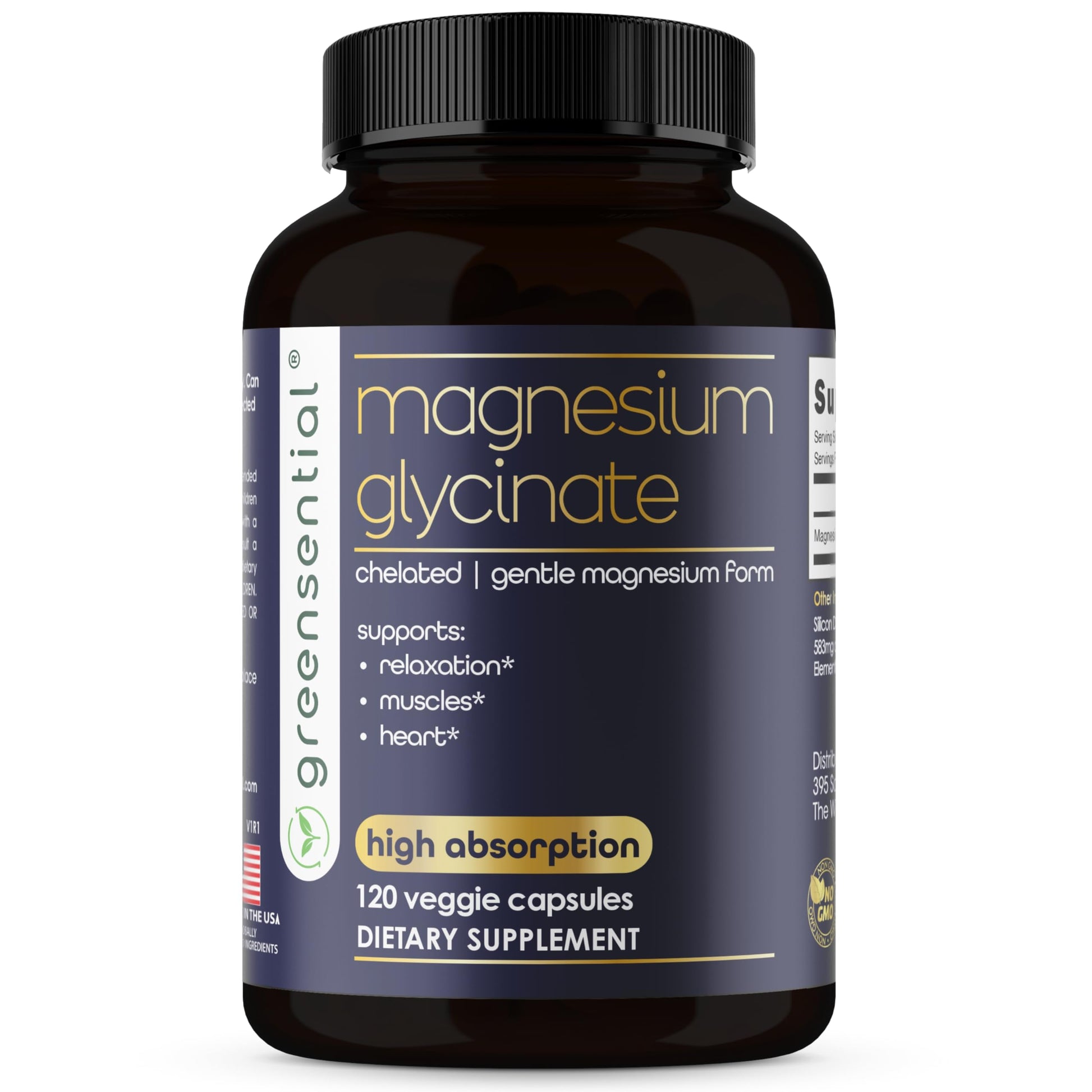 Greensential Magnesium Glycinate Capsules 120 Count
