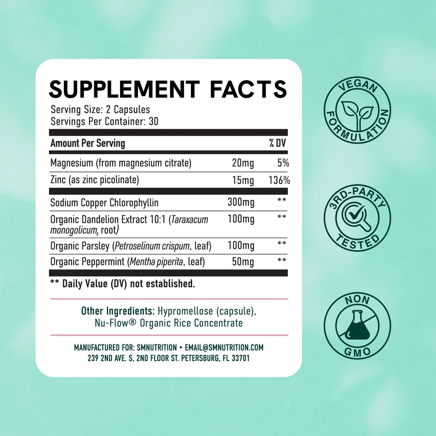 SMNutrition Stay Fresh Chlorophyll Capsules for Women, 60 Capsules