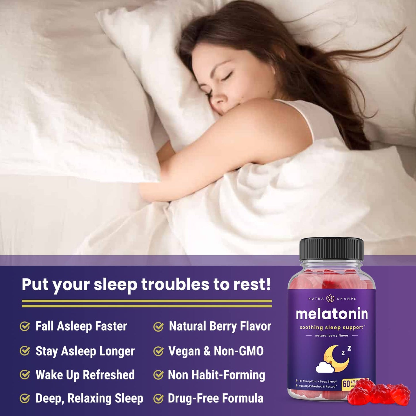 NutraChamps Melatonin Gummies for Kids & Adults, 2.5mg, 5mg or 10mg Dose, Gummy, 120 Count