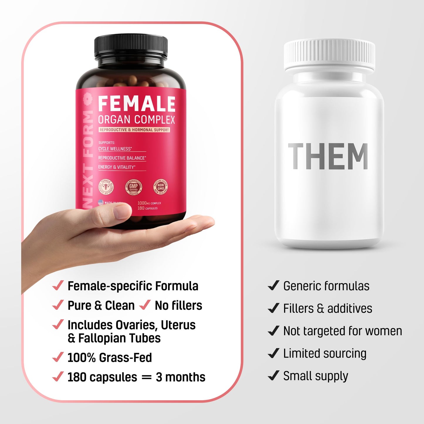Next Form Beef Organ Supplement for Women 6 in 1 Complex Hormone Balance & Energy, 180 Capsules