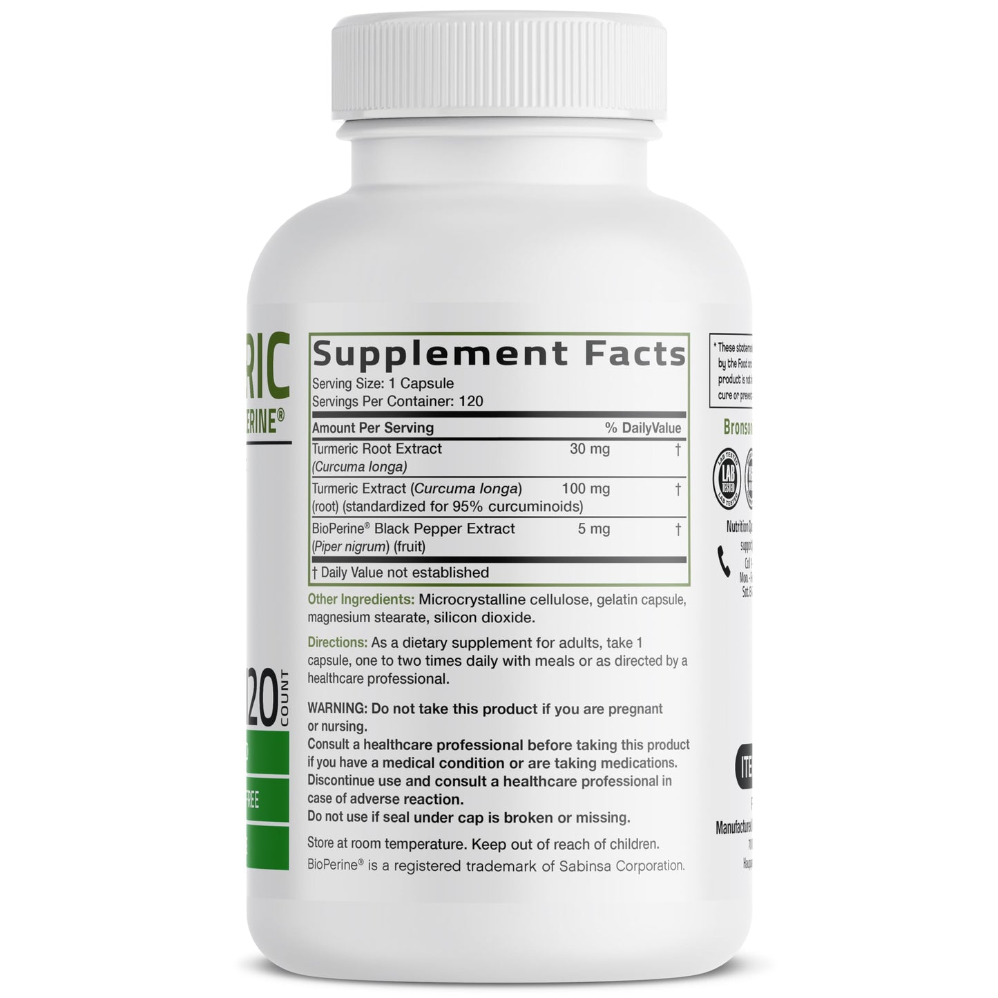 Bronson Turmeric Curcumin with BioPerine Capsules 120 Count