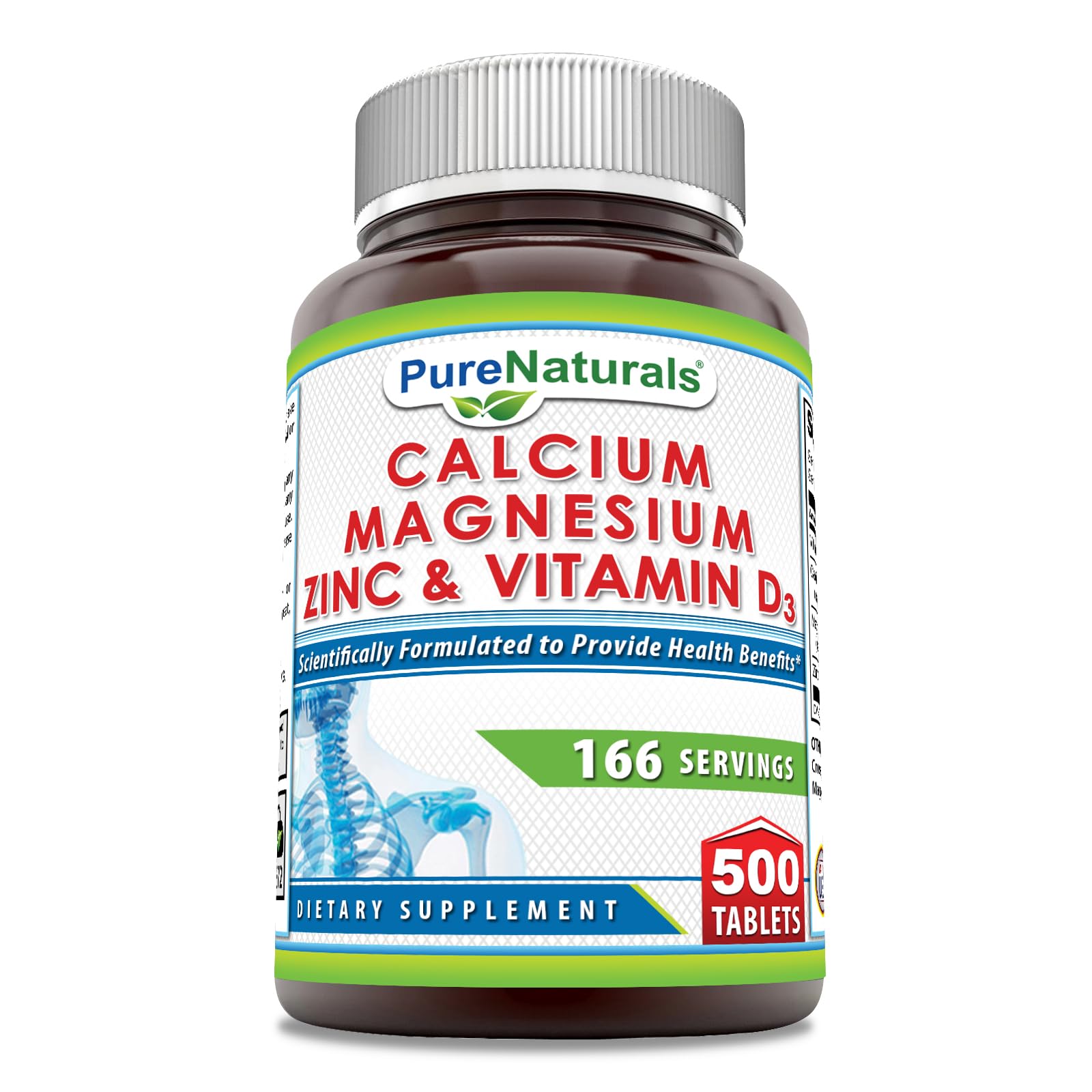 Pure Naturals Calcium Magnesium Zinc Vitamin D3 Supplement Tablet 500 Tablets
