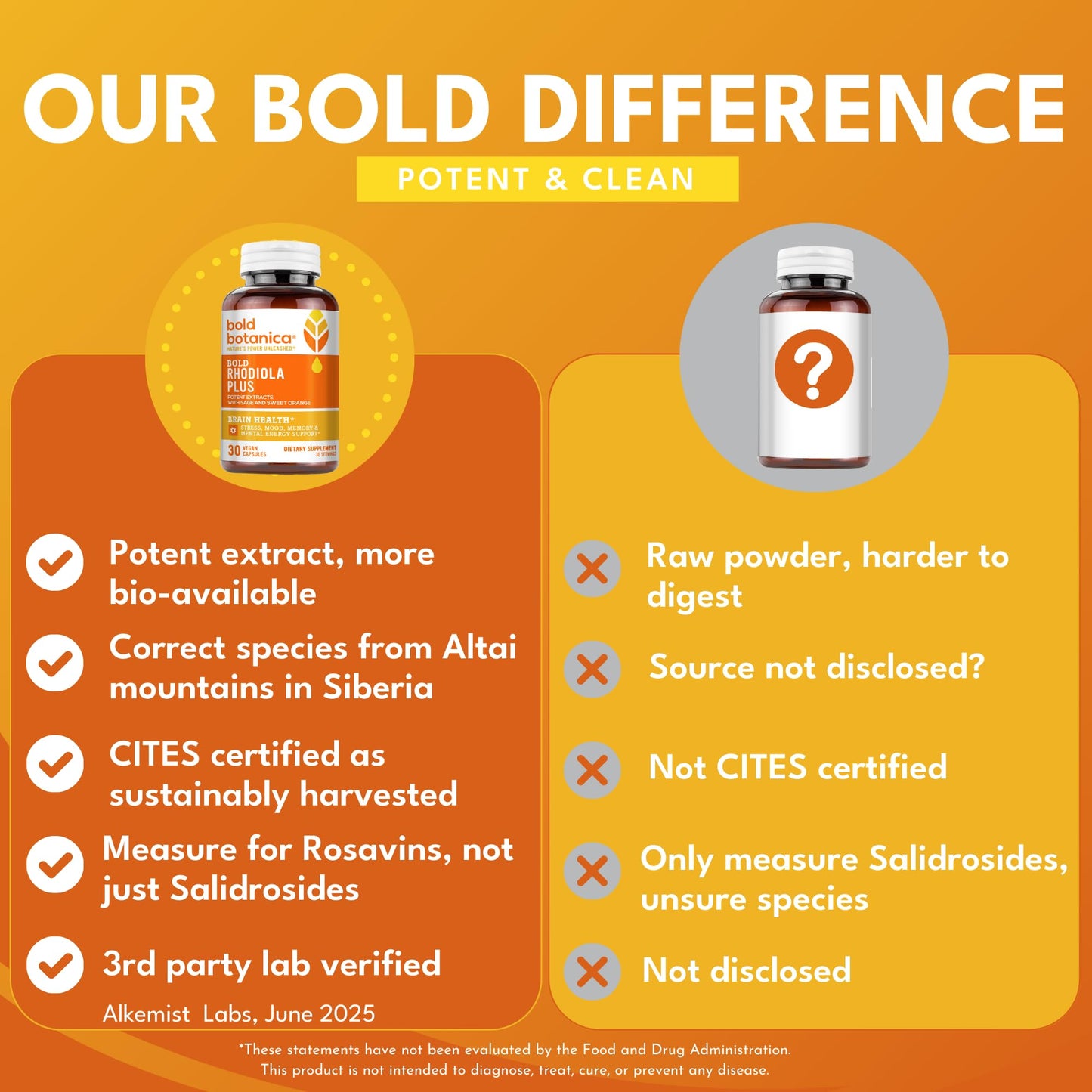 Bold Botanica Rhodiola Plus — Siberian Rhodiola Rosea Extract Supplement 8mg Rosavins, 4mg Salidroside — Premium Adaptogen Supplement for Stress, Memory, Focus, & Energy Support — Capsules, 30 Count