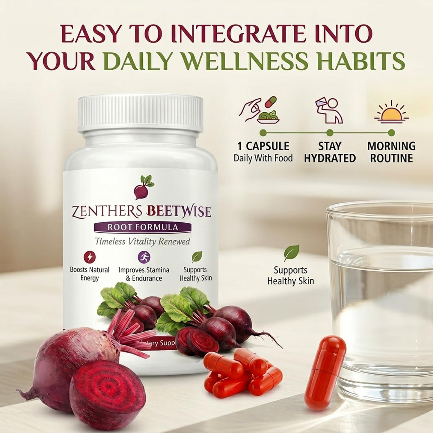 Zenthers Beetwise Cold Pressed 400Mg Natural Energy Support, Vegan-Friendly, Non-GMO, 60 Capsules