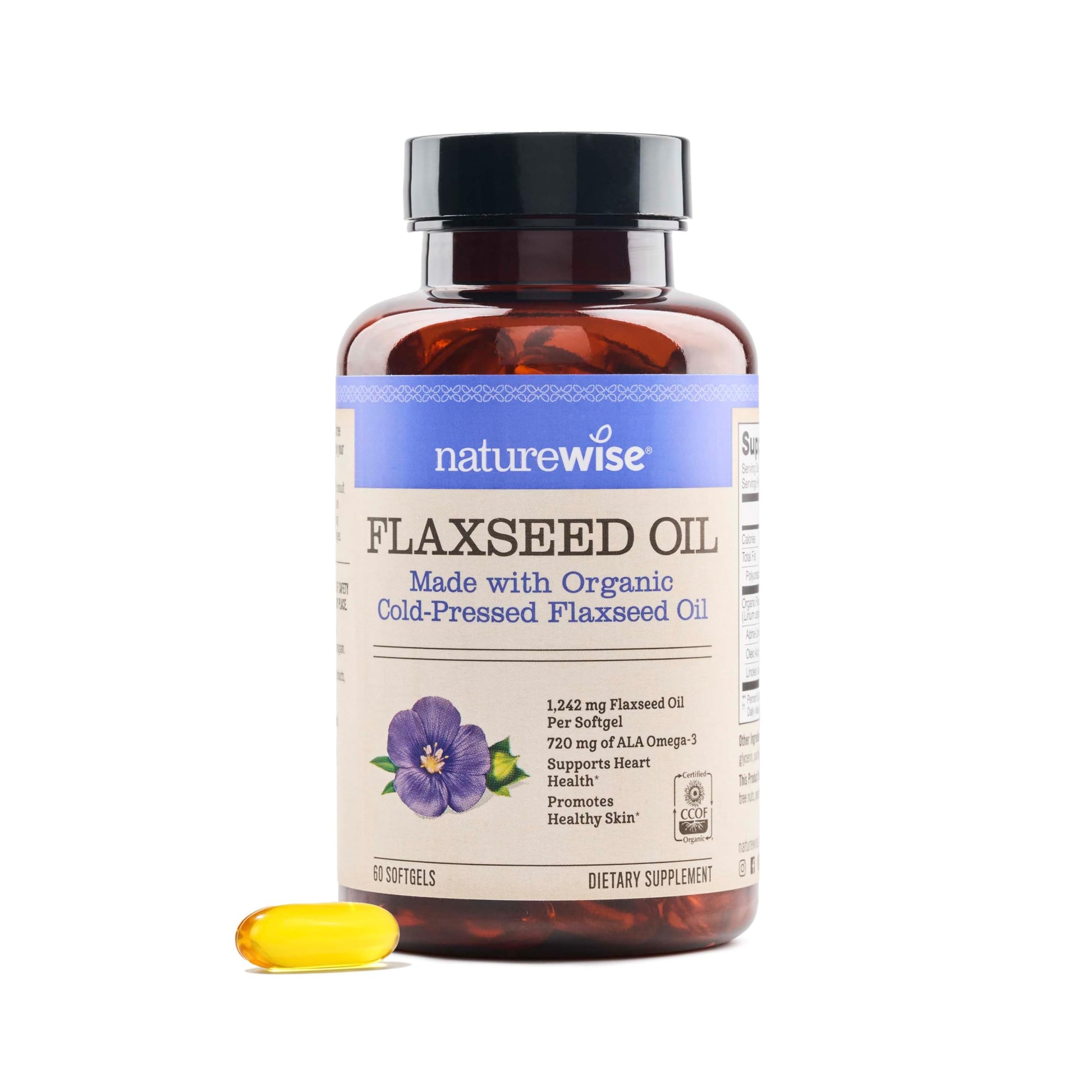 NatureWise Flaxseed Oil 1200 mg, Fish Free Omega-3-6-9 with 720 mg ALA Softgels, 60 Count
