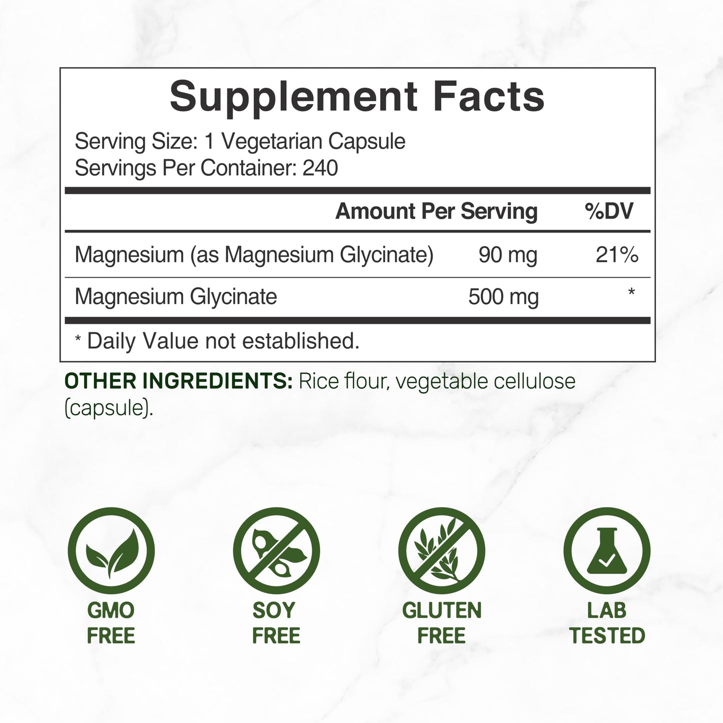 Deal Supplement Magnesium Glycinate 500mg Veggie Capsules, 240 Count