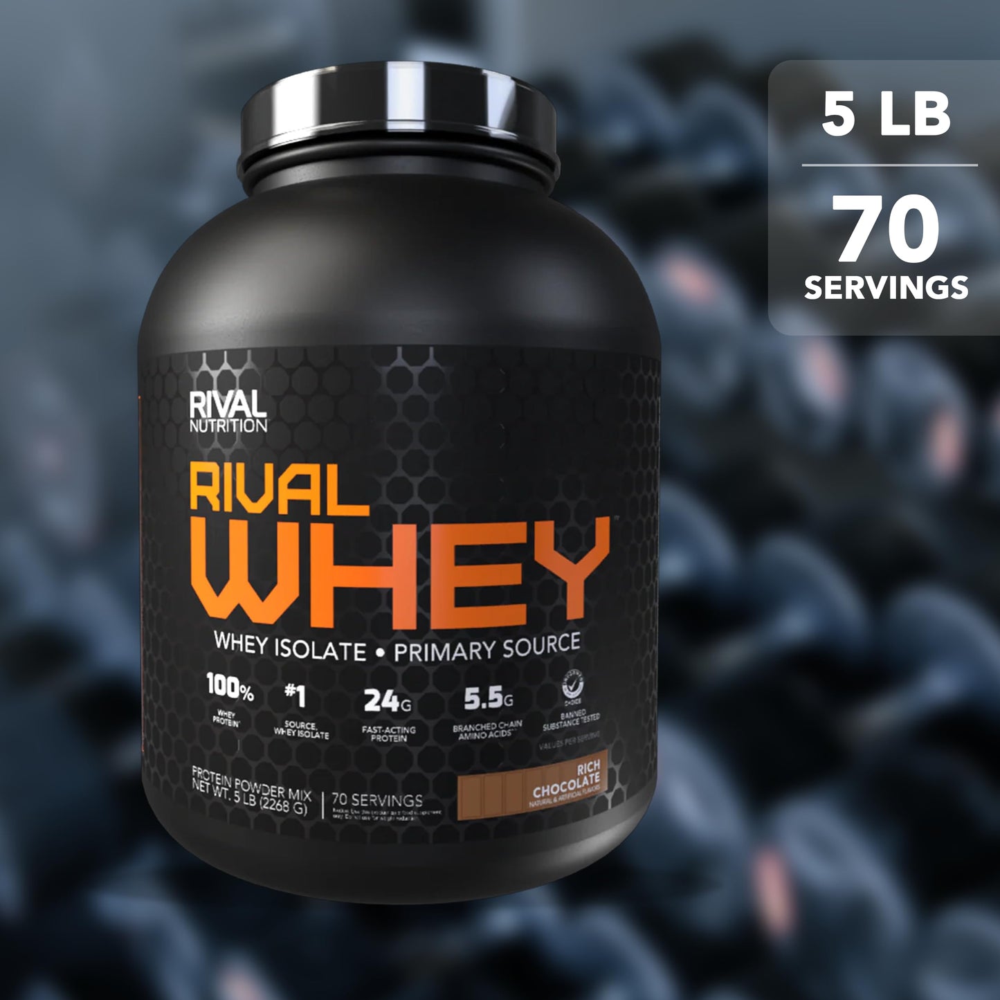 Rival Nutrition Rival Whey Rich Chocolate Protein Powder, 5 lb, 80 Servings